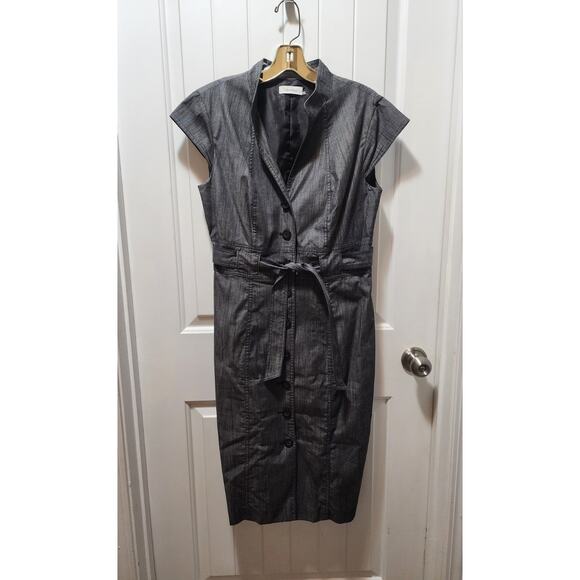 Calvin Klein Dark Gray Short Sleeve Button Down Denim Sheath Dress Career Sz. 10 - Picture 2 of 9